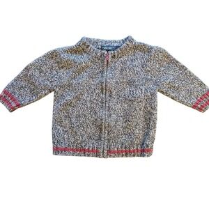 Cherokee Zip Up Cardigan Kids‎ 12M Grey Marled Red Stripe Knit Sweater
